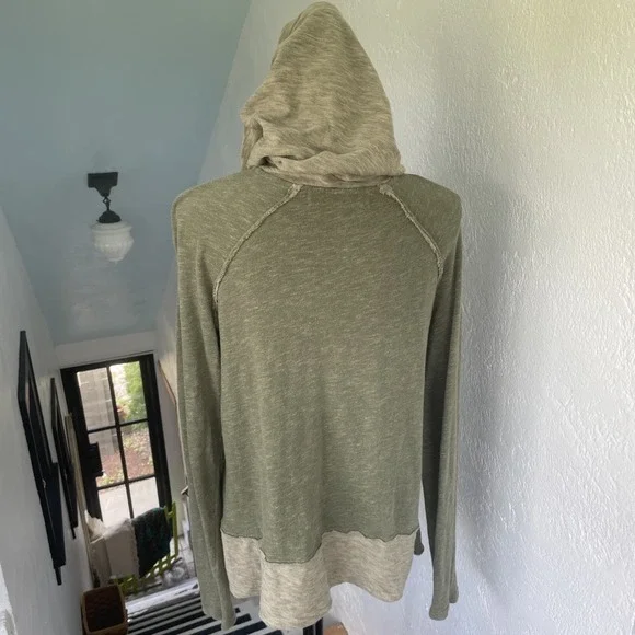 Free People BEACH Heather Green Cotton Long Sleeve Cowl Neck Pullover Size M - Picture 6 of 9